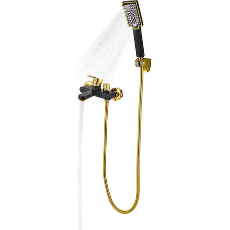 Rubinetto per vasca con doccetta monocomando, flessibile doccia da 1,5 m, nero e oro, rubinetto per bagno