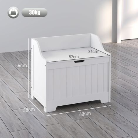 Coffre de rangement, boîte de rangement, coffre à coussin avec charnière de sécurité, découpe en U, coffre à outils avec couvercle, pour salon, chambre, blanc, 60 x 38 x 56 cm (1/5)
