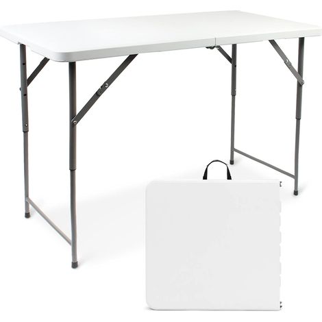 Todeco Tavolo Pieghevole Regolabile, Tavolo Trasportabile 120x60x76cm, Tavolo Portatile Pieghevole, Carico Massimo: 70 kg, Bianca (1/5)