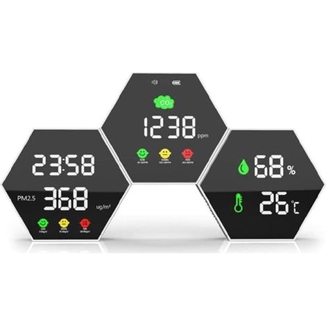 PM2.5 Luftqualitätsdetektor Kohlenstofftemperatur- und Feuchtigkeitsmonitor mit Alarm und Timer Hängender Luftmonitor Temperatur- und Feuchtigkeitsmonitor (1/5)
