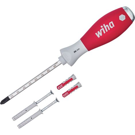 Wiha Dowel racket set SoftFinish® with dowels (41289), 5 pcs., drill-free dowel, dowel drilling support, for driving dowel rackets , 1x dowel racket Phillips 2, 2x dowels 30 mm, 2x dowels 40mm
