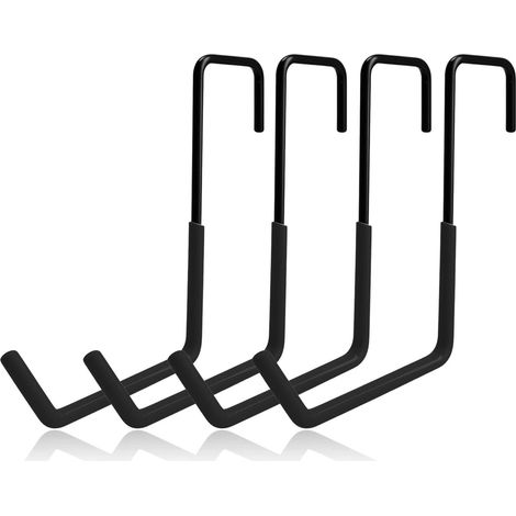 Lot de 4 supports de vélo en forme de S avec revêtement submersible - Crochet de vélo pour garage et abri de jardin - Pour accrocher vélos, pots de fleurs, outils de jardin et échelles (noir) (1/5)