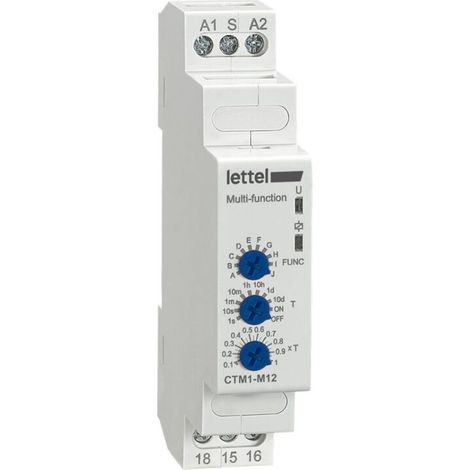 LETTEL - Minuterie multifonctions 12-230V 1 relais 16A. Montage rail-din largeur 18mm. - CTM1-M12
