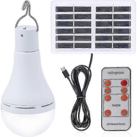 Lampe solaire de 1,5 watt avec trois niveaux de luminosité, capteur de lumière, portable et rechargeable, pour le camping, l'abri de jardin, le balcon, l'abri pour animaux, le poulailler, 200–350 lm,