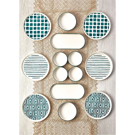 Juego de desayuno, vajilla, mantel individual. Set 100% Cerámico Multicolor