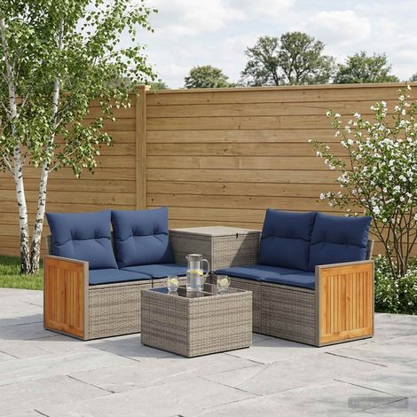 Set divani da giardino modulare in polyrattan e acciaio con cuscini e tavolino, grigio, set da 6 - PANGIVO (1/5)
