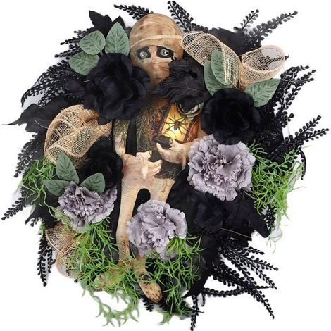 Couronne de momie d'Halloween de 40,9 cm pour porte d'entrée, couronne de momie effrayante, décoration murale d'horreur pour porche (1/5)