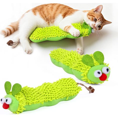 Jouet Interactif à l'herbe à Chat, 2 Pcs Chenille Coussin en Peluche Doux Peluches d'herbe à Chat Boule Jouets Interactif Jouets Interieur pour Griffer Mâcher Soins Dentaires (1/5)