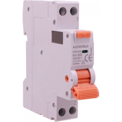 RCBO Interruttore Magnetotermico Differenziale Tipo A-SI Super Immunizzato, Curva B 1P+N 1M 6000A 30mA AC 230V IP20, GYR10N, Disponibili 6A 10A 16A 20A 25A 32A 40A (B20A)