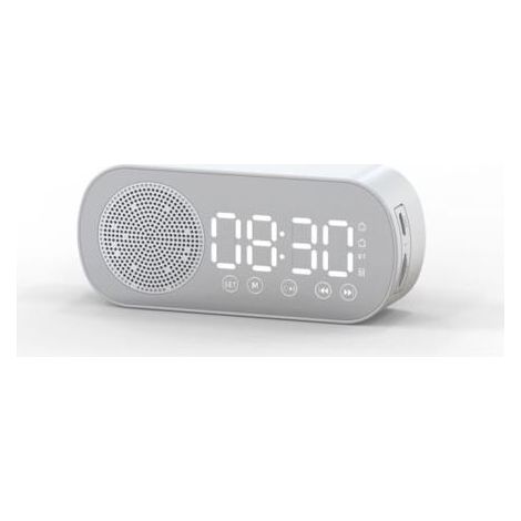 Réveil numérique sans fil à LED, haut-parleur compatible Bluetooth, Radio FM, grand écran, batterie, chambre à coucher, salon, bureau(Blanc) (1/4)