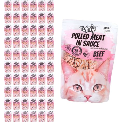 Pâtée pour chat TufTuf au bœuf, sachet de 60 x 100 g, morceaux de viande séchée (1/2)