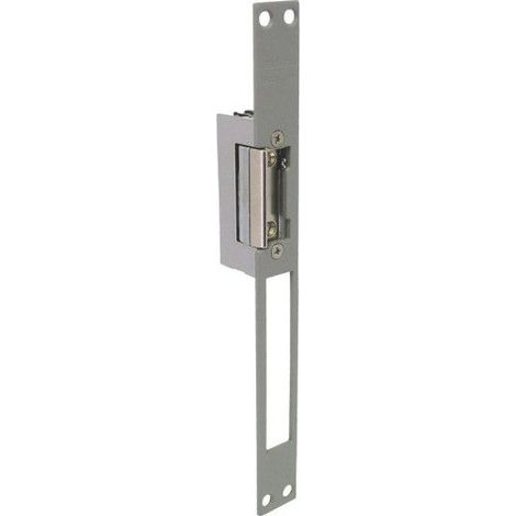 Abrepuertas 450N-M reversible 12Vac, dimensiones 75x21x28 mm, empotrable en madera o metal.