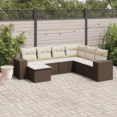 7-tlg. Garten-Sofagarnitur mit Kissen Braun Poly Rattan vidaXL (1/5)