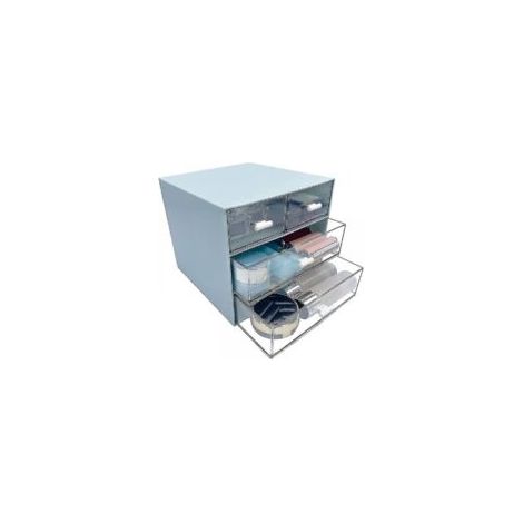 Organizzatore per trucchi, organizer da scrivania con 4 cassetti, blu - Crezuo