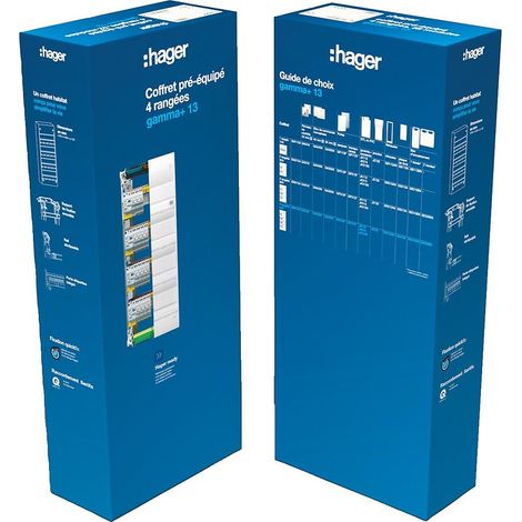 Hager – Coffret électrique pré-équipé 4 rangées – Intensité 63A – Tension 400V – Nombre de modules 12 – Tableau équipé apparent