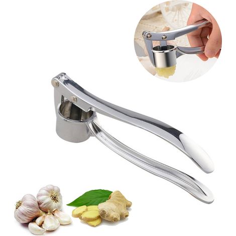 Presse ail en zinc ergonomique avec poignée anti-odeurs - Minceur garlic ginger crusher 15.5cm argent facile à nettoyer (1/5)