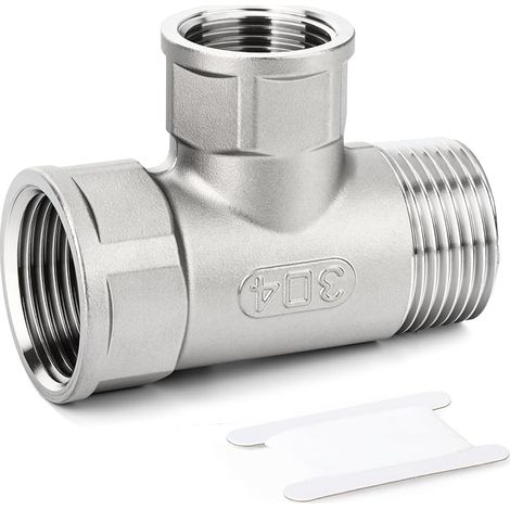 Raccords de tuyaux en T réducteurs, 1" BSP mâle x 3/4" BSP femelle x 1" BSP femelle adaptateur 3 voies en forme de T en acier inoxydable 304 pour carburant/air/liquide/gaz (1/5)