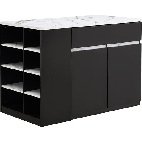 Isola centrale da cucina con vani portaoggetti Effetto marmo bianco e nero - MEILI