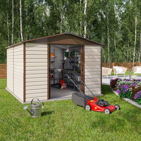 M&S – Abri de jardin métal 10,46 m² – Double porte coulissante – Métal galvanisé avec finition laquage – Kit d'ancrage inclus (1/9)