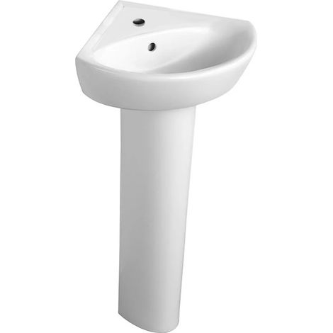Armitage Shanks Sandringham 21 Corner Basin with Full Pedestal 480mm Wide - 1 Tap Hole (1/2)