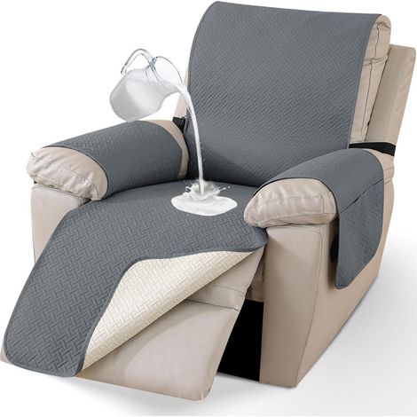 Housse de fauteuil imperméable 1 place, anti-dérapante, avec poches, gris foncé (1/5)