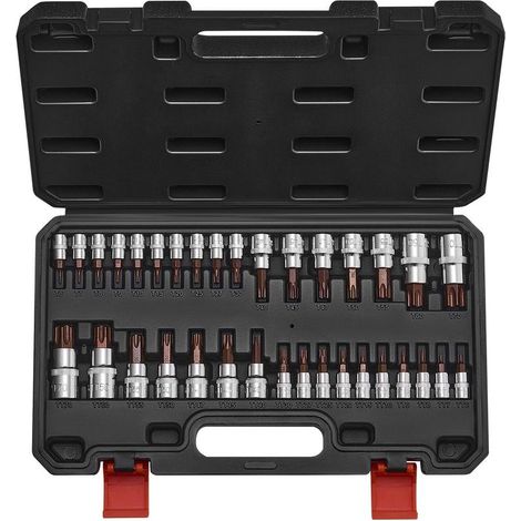Jeu de douilles Torx 34 pièces, vissage étoile et inviolable T6-T70 en acier S2 et Cr-V, pour réparation mécanique (1/5)