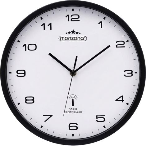 Monzana Wanduhr Funk Automatische Zeitumstellung Geräuscharm Sekundenzeiger Quarzuhrwerk Analog 31 cm Hohe Genauigkeit Haushalt Funkuhr Uhr Schwarz Weiß