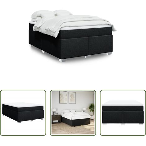 vidaXL Surmatelas -  Sommier à lattes de lit avec matelas Noir 140x200 cm Tissu (1/5)