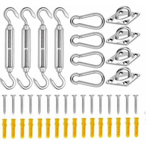 Kit de Fixation pour Voile d'Ombrage, 44 Pcs Inoxydable Kit de Montage Fixations d'ombrage de Voile, Kit Accessoires de Fixation de Matériel pour Auvents Carrés Rectangle et Triangulaires (1/5)