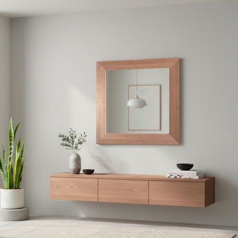 Specchiera Quadrata Plana 90x90 cm con Cornice Larice Cherry – Design Moderno ed Essenziale