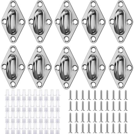 Plaques à Oeillets Rhombic,10 Pièces Platine Oeillet Inox M5 Kit de Crochet Plafond Charge Lourde,Crochet Suspension Plafond Fixation Support Anneau Mural Crochets D'ancrage pour Accrocher Objets (1/5)