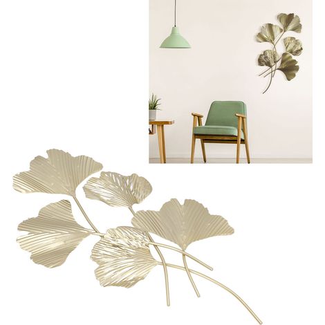 Escultura mural tridimensional de metal con forma de hoja de ginkgo, hecha de hierro, 60 x 35 cm, diseño minimalista moderno para habitación u oficina, 435 g, 35 cm, ginkgo hierro (1/5)