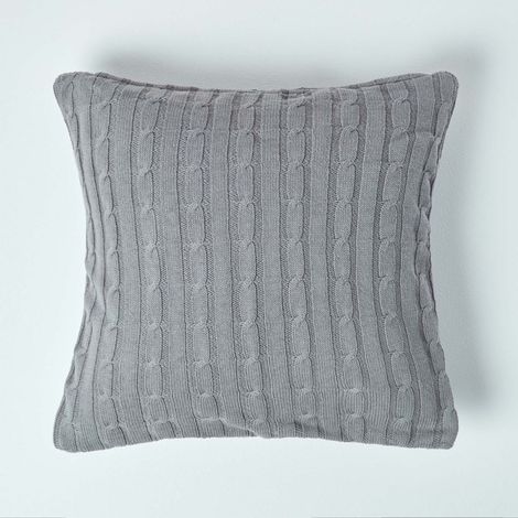 HOMESCAPES Zopfmuster-Kissenbezug in Grau, 100% Baumwolle, 45 x 45 cm