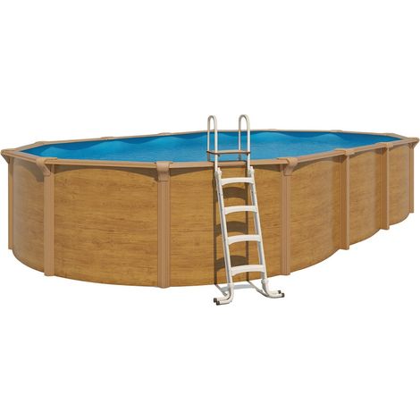 Piscine hors sol acier ovale 7,60 x 4,55 x 1,32 m aspect bois OSMOSE