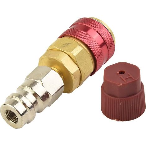 Adaptateur coupleur rapide côté haut pour R134A 17 mm ID 180 degrés en laiton pour service de climatisation de voiture Rouge