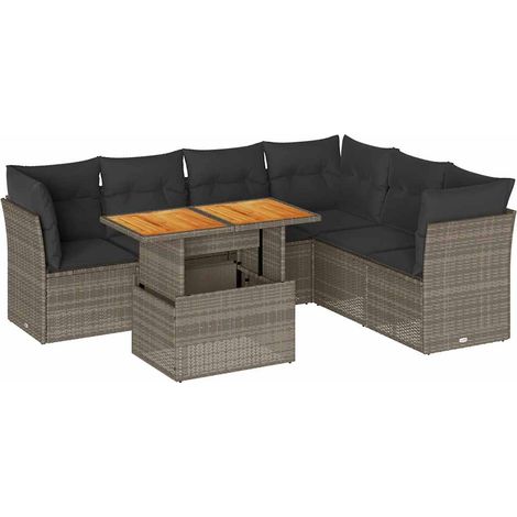 Set de sofás de jardín 7 pzas con cojines ratán sintético gris vidaXL (1/5)