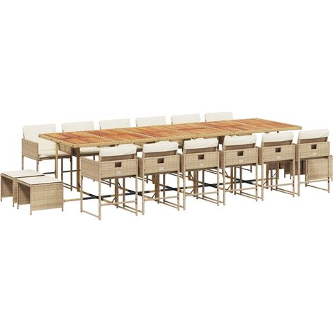 Maison Exclusive - 17-tlg. Garten-Essgruppe mit Kissen Beige Poly