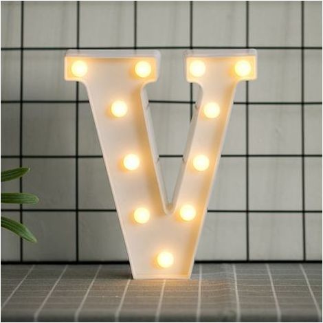 Lettres de l’alphabet à LED avec lumière blanche chaude pour décoration d’intérieur, fête, bar, mariage ou festival(V), (1/5)