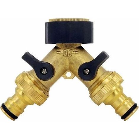 pair Raccord Y pour Tuyau d' arrivée d'eau (à 2 Voies pour tuyaux d'admission, 26,9 mm (3/4\") en Laiton, collecteur en Y),Compatible avec Le système de connecteur de Tuyau d'arrosage 1/2 Pouce (1/5)