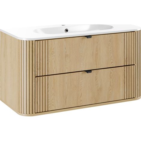 Meuble simple vasque encastrée 100cm Mila Bois (1/5)