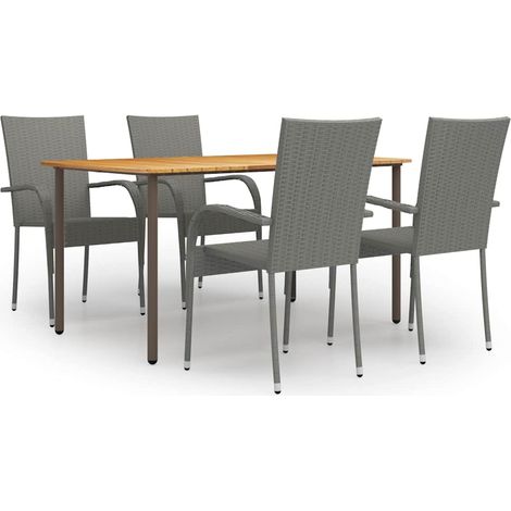 Ensemble Table et Chaise de Jardin 5 pcs - Ensemble de salle à manger de jardin Résine tressée Gris BV147545 - BonneVie (1/5)