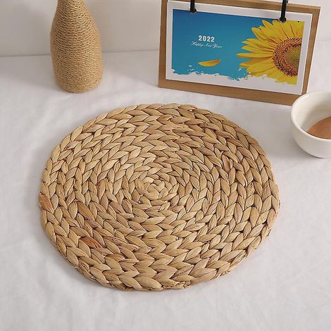 (30 Cm)lot De 3 Sets De Table En Jacinthe D'eau Tisss Naturel, Sets De Table Rond Tisss, Sets De Table En Paille Tresse (1/5)