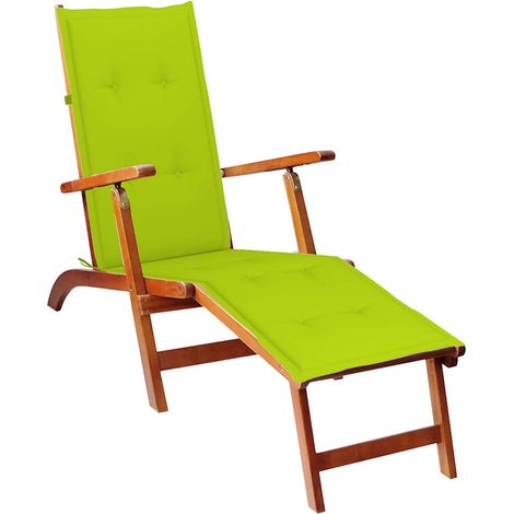 Chaise longue d'extérieur repose-pied et coussin Acacia solide