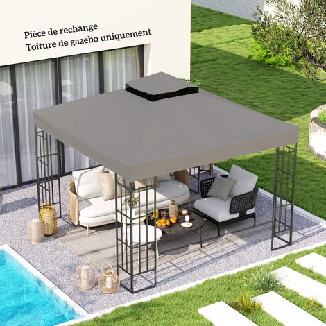 Toile à 2 niveaux protection upf30+ trous de drainage gris pour tonnelle toile de rechange pour tonnelle 3 x 3 m conception robuste