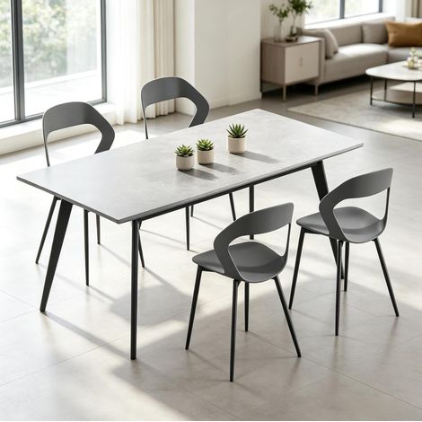 Lot de 4 chaises de salle à manger 51x44x83 cm PP gris, pieds métal, gain de place – MEUBLIV (1/5)