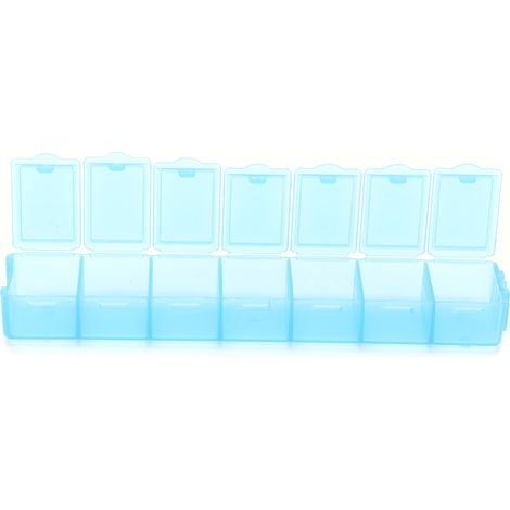 Petite boîte de rangement de voyage en plastique bleu, à double compartiment et fermeture hermétique, idéale pour les peintures sur brique et pierre. (1/5)