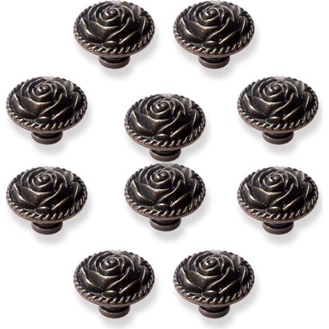 Poignée de coiffeuse vintage en alliage de zinc, couleur cuivre, pour meubles, armoires, penderies, etc. (10 pièces) (1/5)