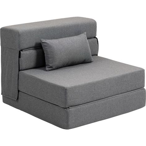 Fauteuil convertible 1 place fauteuil lit pliant, coussin inclus, pour invités, salon, petit espace, charge 120 kg, gris (1/5)