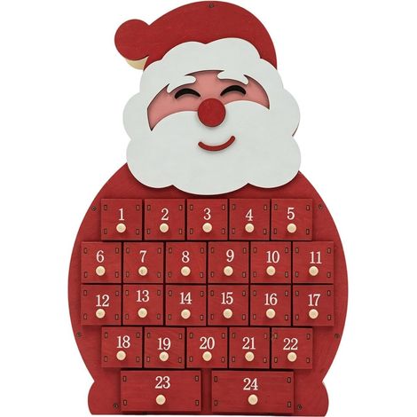 Wooden Advent calendar, Santa Claus design, compact, decorative and festive, for display at home (24 drawers) (1/5)