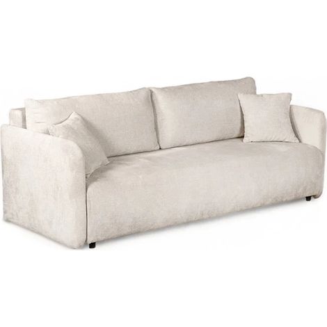 Canapé 3 places convertible en tissu doux écru avec coffre – CELINA (1/5)